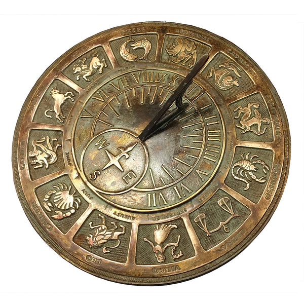 Rome's Solid Brass Zodiac Sign Sundial from Garden Sundials